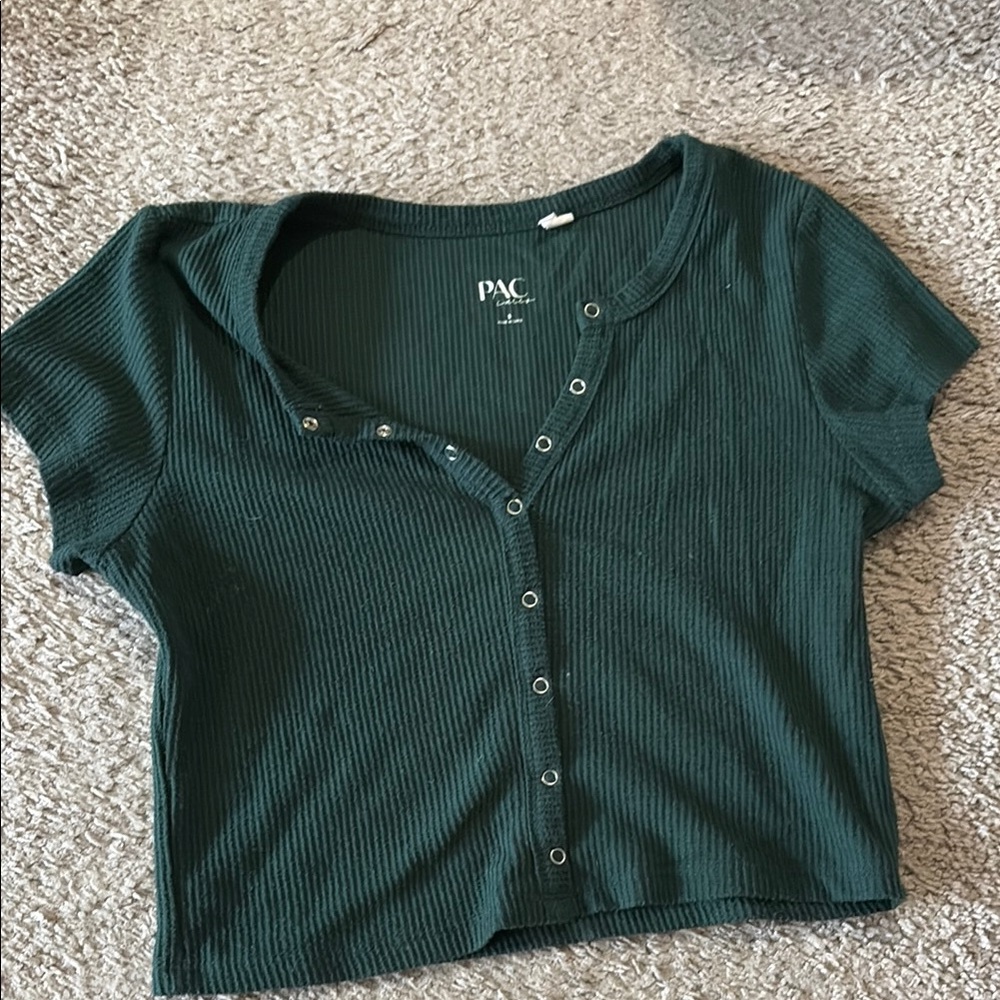 PacSun Green Ribbed Crop Button Down Shirt